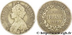 ÎLE DE LA MARTINIQUE Bon pour 1 Franc Colonie de la Martinique 1922 sans atelier