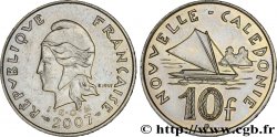 NEW CALEDONIA 10 Francs I.E.O.M. Marianne / paysage maritime néo-calédonien avec pirogue à voile 2007 Paris