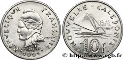 NOUVELLE CALÉDONIE 10 Francs I.E.O.M. Marianne / paysage maritime néo-calédonien avec pirogue à voile  1991 Paris