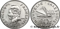 NEW CALEDONIA 10 Francs I.E.O.M. Marianne / paysage maritime néo-calédonien avec pirogue à voile  1992 Paris