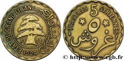 LIBAN - TROISIÈME RÉPUBLIQUE 5 Piastres Syriennes Cèdre du Liban 1924  TB+