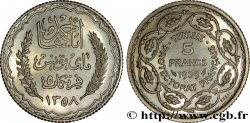 TUNEZ - Protectorado Frances Essai 5 Francs argent au nom de Ahmed Bey AH 1358 1939 Paris