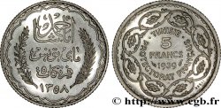 TUNISIE - PROTECTORAT FRANÇAIS Essai 5 Francs argent au nom de Ahmed Bey AH 1358 1939 Paris