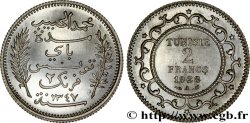 TUNISIE - PROTECTORAT FRANÇAIS Épreuve de 2 Francs en laiton argenté - Essai 1928 Paris