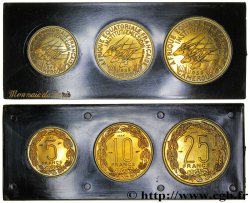 AFRIQUE ÉQUATORIALE FRANÇAISE - CAMEROUN Boîte de 5, 10 et 25 francs ESSAI 1958 Paris SPL