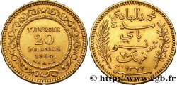 TUNEZ - Protectorado Frances 20 Francs or Bey Mohamed El Hadi AH 1322 1904 Paris
