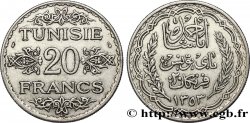 TUNESIEN - Französische Protektorate  20 Francs au nom du  Bey Ahmed an 1353 1934 Paris
