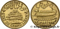 LIBAN - TROISIÈME RÉPUBLIQUE 5 Piastres État du Grand Liban Cèdre / trirème 1925 Paris