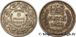 TUNISIA - FRENCH PROTECTORATE 5 Francs AH 1358 1939 Paris
