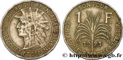 GUADELOUPE Bon pour 1 Franc indien caraïbe / canne à sucre 1921 