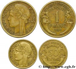 AFRICA FRANCESA DEL OESTE Lot 50 Centimes et 1 Franc Morlon 1944 Londres