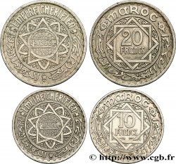MAROC - PROTECTORAT FRANÇAIS Lot de deux monnaies 10 et 20 Francs AH 1366 1947 Paris