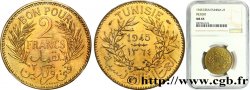 TUNISIE - PROTECTORAT FRANÇAIS Essai - Piéfort 2 Francs en bronze-aluminium AH 1364 = 1945 Paris