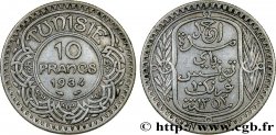 TUNESIEN - Französische Protektorate 10 Francs au nom du Bey Ahmed datée 1353 1934 Paris