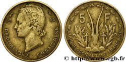 FRENCH WEST AFRICA 5 Francs Marianne / antilope 1956 Paris