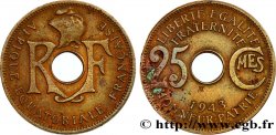 AFRIQUE ÉQUATORIALE FRANÇAISE 25 Centimes AEF 1943 Prétoria XF