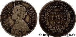 ÎLE DE LA MARTINIQUE Bon pour 1 Franc Colonie de la Martinique 1922 sans atelier
