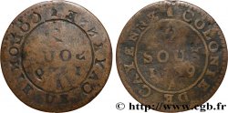 GUYANE FRANÇAISE 2 Sous colonie de Cayenne 2e type, incus 1789 Paris - A TB
