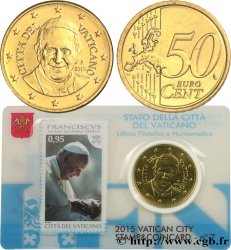 VATICAN Coin-Card (n°7) 50 Cent PAPE FRANÇOIS (+ timbre)
 2015 Rome