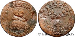 ARDENNES - PRINCIPAUTY OF ARCHES-CHARLEVILLE - CHARLES I OF GONZAGUE Double tournois, col fraisé et soleil au revers