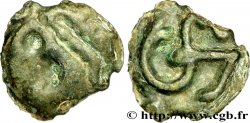 ÉDUENS (BIBRACTE, région du Mont-Beuvray) Potin à l’hippocampe, tête à la chevelure bouletée TB+/TTB+