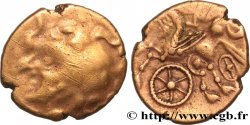 AULERQUES CÉNOMANS (Région du Mans) Quart de statère d or au cheval androcéphale et à la rouelle