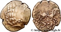 AULERQUES CÉNOMANS (Région du Mans) Statère d or au cheval androcéphale et au personnage allongé, aux deux armes