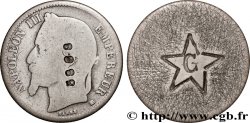 FREEMASONRY 1 franc Napoléon III, tête laurée, contremarqué du G maçonnique 1868