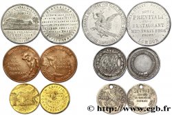 LOTES Lot de six jetons anglais publicitaires, métaux et états divers