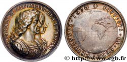 ANGLETERRE - ROYAUME D ANGLETERRE - CHARLES II Médaille, Charles II et Catherine de Braganza, Colonisation britannique TTB+