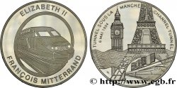 V REPUBLIC Médaille, Tunnel sous la Manche, Elisabeth II et François Mitterrand