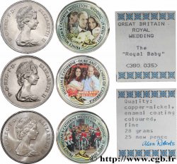 REINO UNIDO 25 New Pence (1 Crown), lot de 3 ex. au revers colorisé