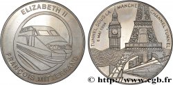 CINQUIÈME RÉPUBLIQUE Médaille, Tunnel sous la Manche, Elisabeth II et François Mitterrand