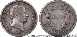 Quart (de franc) Napoléon Ier tête laurée, Empire français 1809 Paris F.162/1