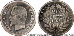 20 centimes Napoléon III, tête nue 1863 Strasbourg F.148/18