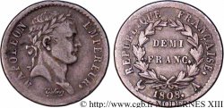Demi-franc Napoléon Ier tête laurée, République française 1808 Paris F./