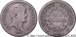Demi-franc Napoléon Ier tête laurée, République française 1808 Paris F./