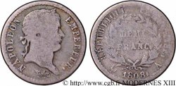 Demi-franc Napoléon Ier tête laurée, République française 1808 Paris F./