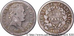 Demi-franc Napoléon Ier tête laurée, République française 1808 Strasbourg F.177/4