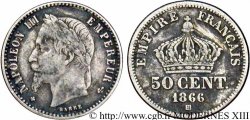 50 centimes Napoléon III, tête laurée 1866 Strasbourg F.188/10