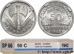 50 centimes Francisque, lourde, premiers exemplaires avec les CROIX 1942 Paris F.195/2 MS66 GENI