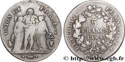 5 francs Union et Force, Union serré, seulement gland extérieur 1797 Perpignan F.288/28