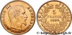 5 francs or Napoléon III, tête nue, grand module, en 60/50, 1860 Strasbourg F.501/12