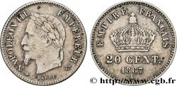 20 centimes Napoléon III, tête laurée, grand module 1867 Paris F.150/1