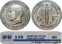 Essai de 5 francs Pétain en cupro-nickel, 3e projet de Bazor 1941 Paris GEM.142 63