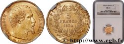 5 francs or Napoléon III, tête nue, petit module, tranche cannelée 1854 Paris F.500A/1