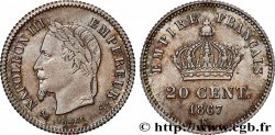 20 centimes Napoléon III, tête laurée, grand module 1867 Bordeaux F.150/3