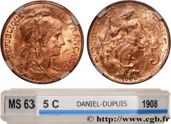 5 centimes Daniel-Dupuis 1908  F.119/19 SPL63 GENI