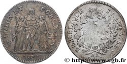 5 francs Union et Force, Union desserré, avec glands intérieurs et gland extérieur 1797 Paris F.291/5 TTB/TB
