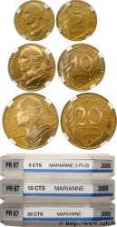 Lot de 5, 10 et 20 centimes Marianne, BE (Belle Épreuve) 2000 Pessac F.125/44 var. MS67 GENI